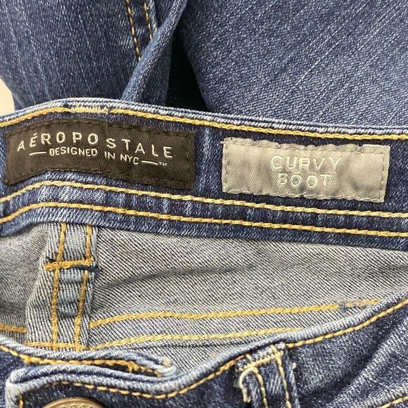 Aeropostale Women's Blue Denim Stretch Curvy Boot Jeans Medium Wash Size 00 Long - Picture 10 of 12